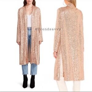 BB Dakota Steve Madden Rose Gold Sequin Duster Jacket Large Party Glam NWT